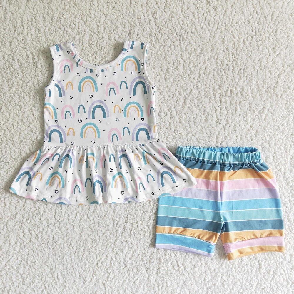 GSSO0011 Girls Rainbow Shorts Outfits