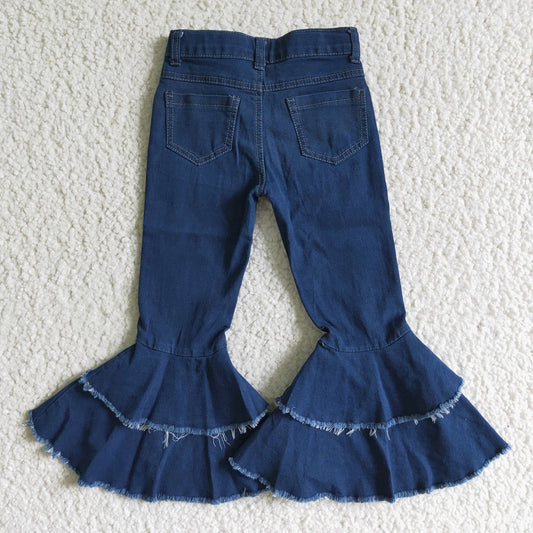 P0007 Girls Double Layer Dark Blue Bell Jeans
