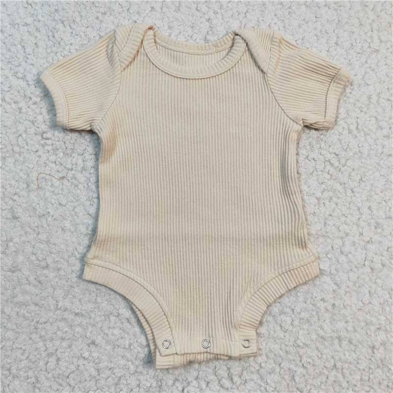 SR0208 Beige Threaded Short Sleeve onesie