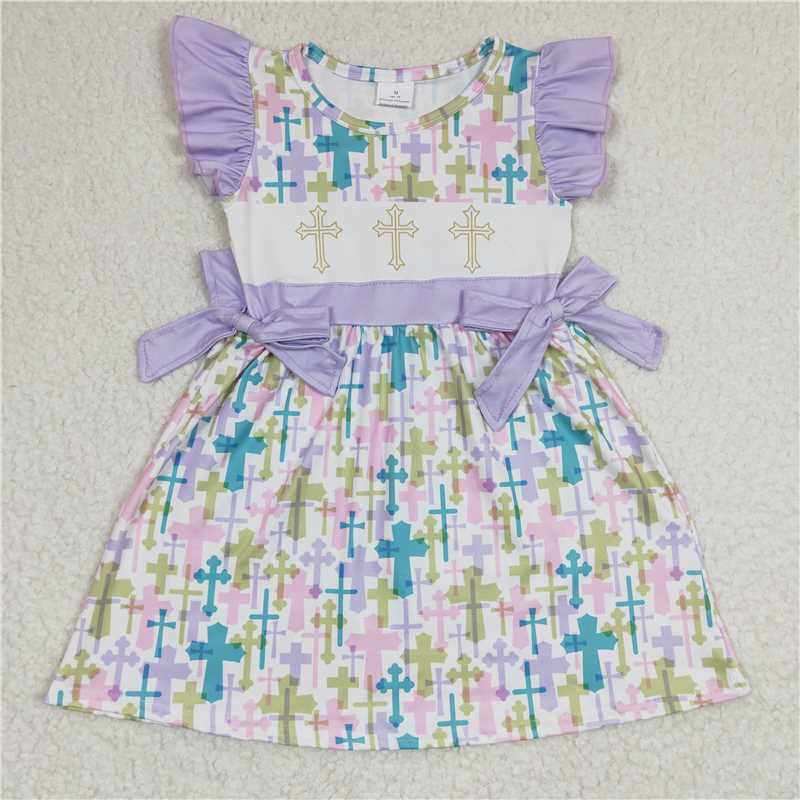 GSD0190 Girls Easter Colorful Cross Flying Sleeve Dress
