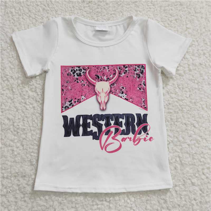 GT0134 Girl WESTERN Pink Bull head White Short