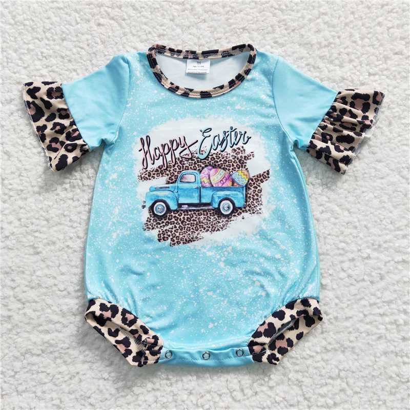 SR0116 Girl Car Egg Blue Short Sleeve onesie
