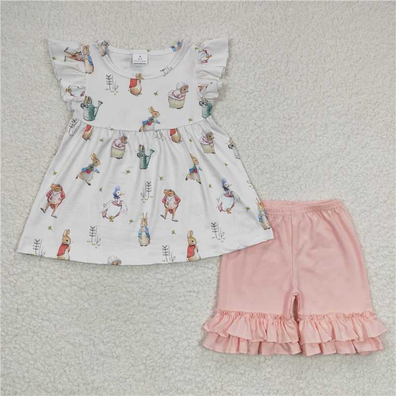 GSSO0154 Girls Peter Rabbit Goose Flying Sleeve Shorts Suit