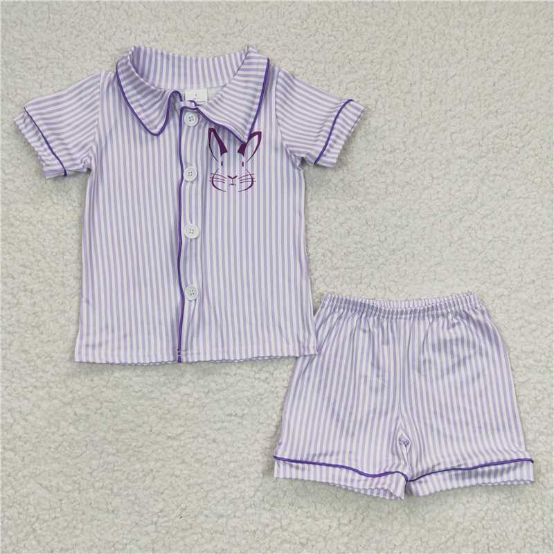 BSSO0105 Boy Rabbit Purple Striped Short Sleeve Shorts Suit