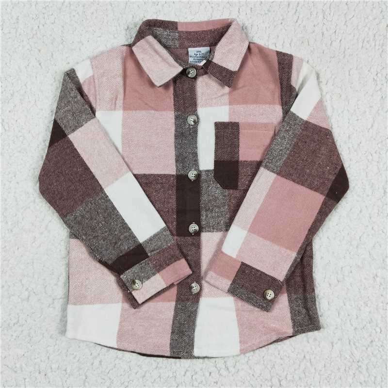 GT0073 Long Sleeve Shirt with Striped Plaid for girls pink