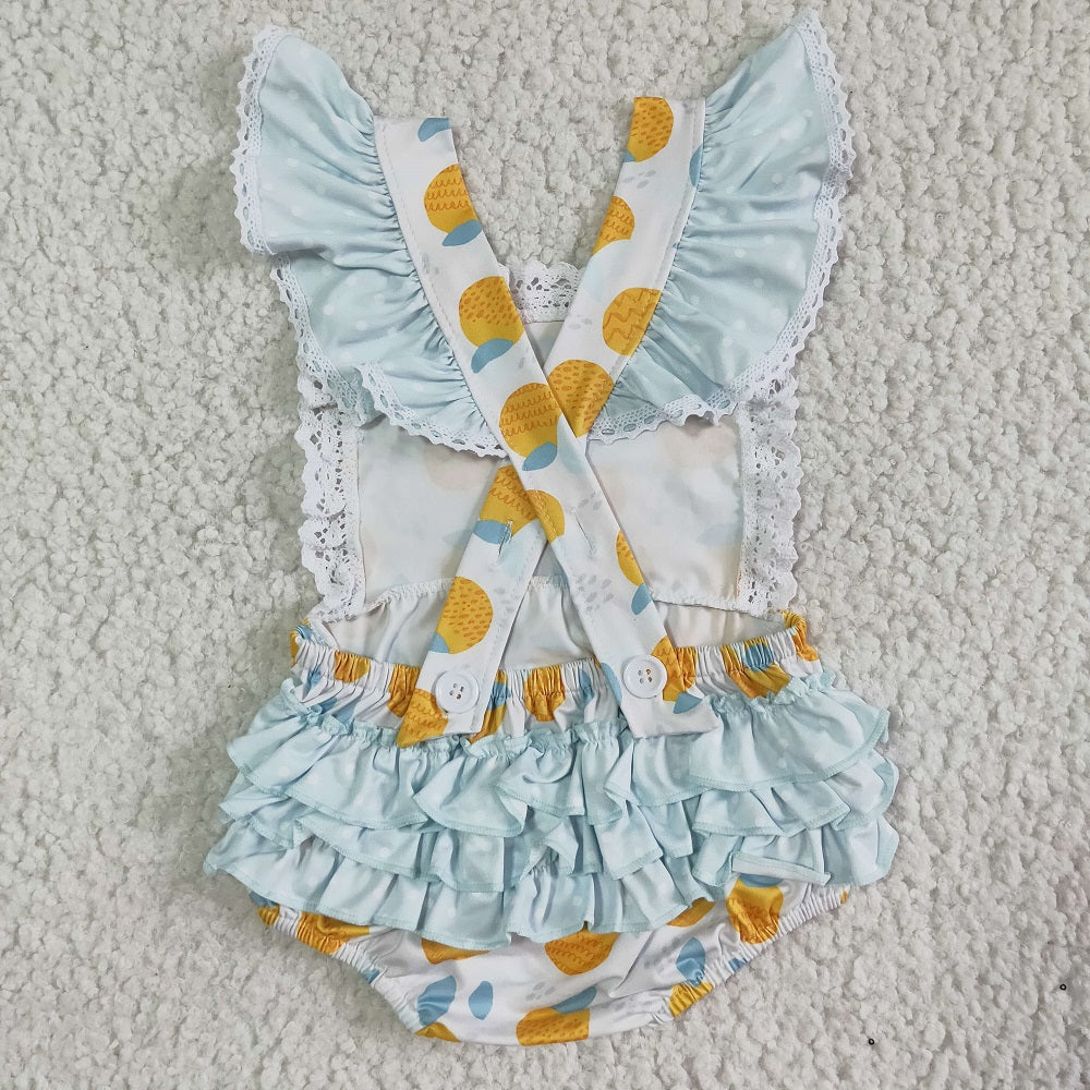 SR0033 Girls Yellow Fruit Lace Romper