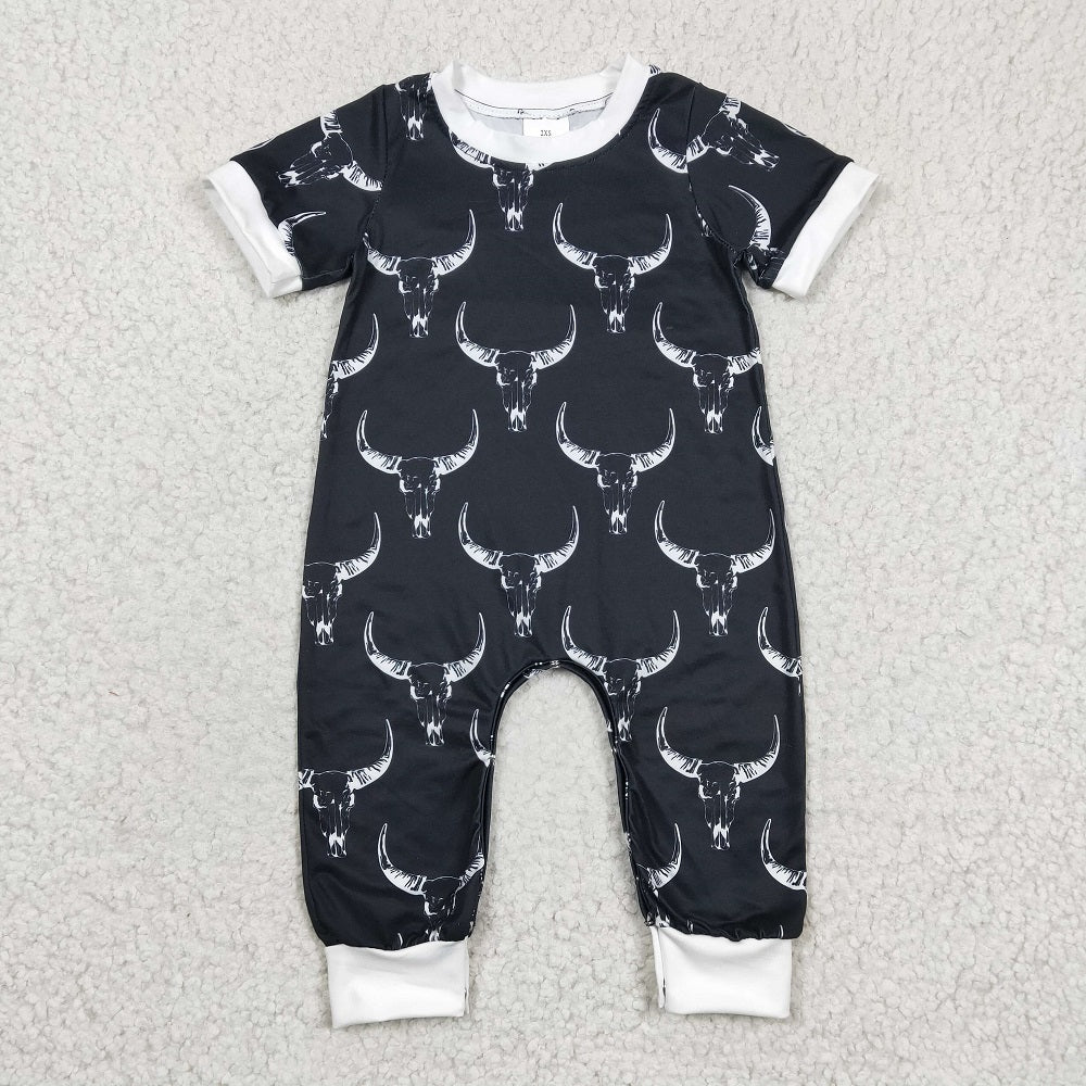 SR0142 Boys Black Cow Romper