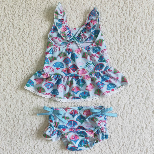S0027 Girls Fish Scale Ruffle Swimsuit