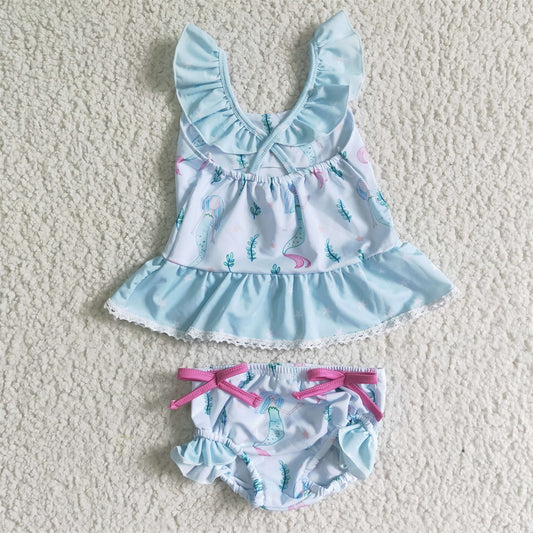 S0028 Girls Cartoon Fish Ruffle Swimsuit