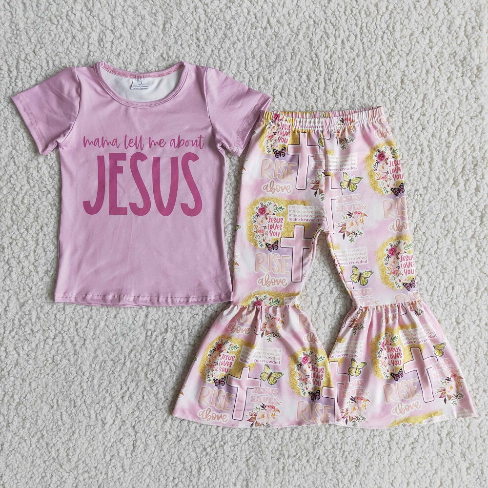 D10-4 Girl Jesus Mama Floral Cross Outfit