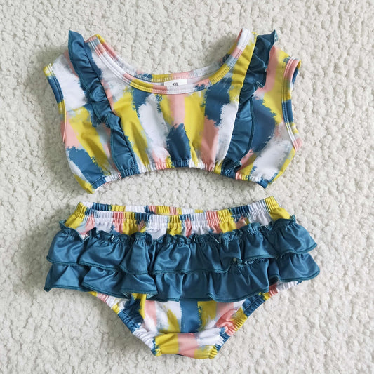 S0026 Girls Tie Dye Ruffle Swimsuit