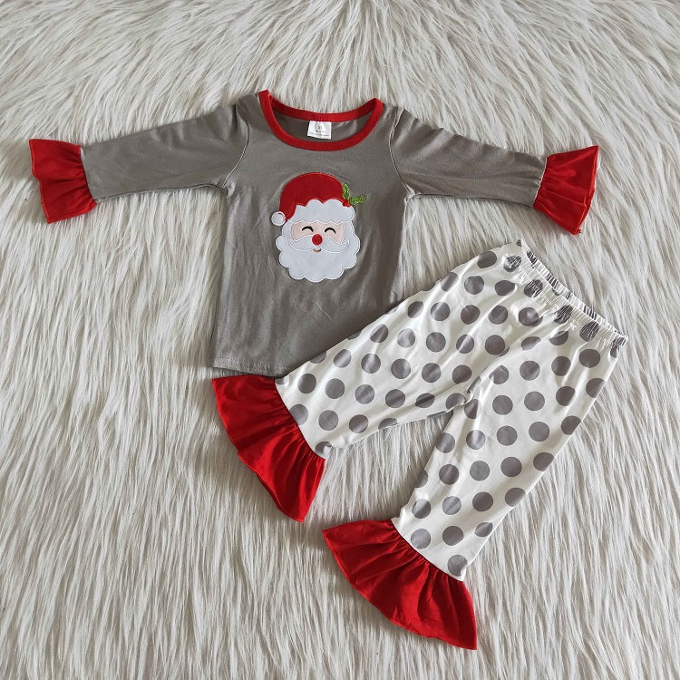 6 A24-14 Girls Santa Embroidered Pajamas