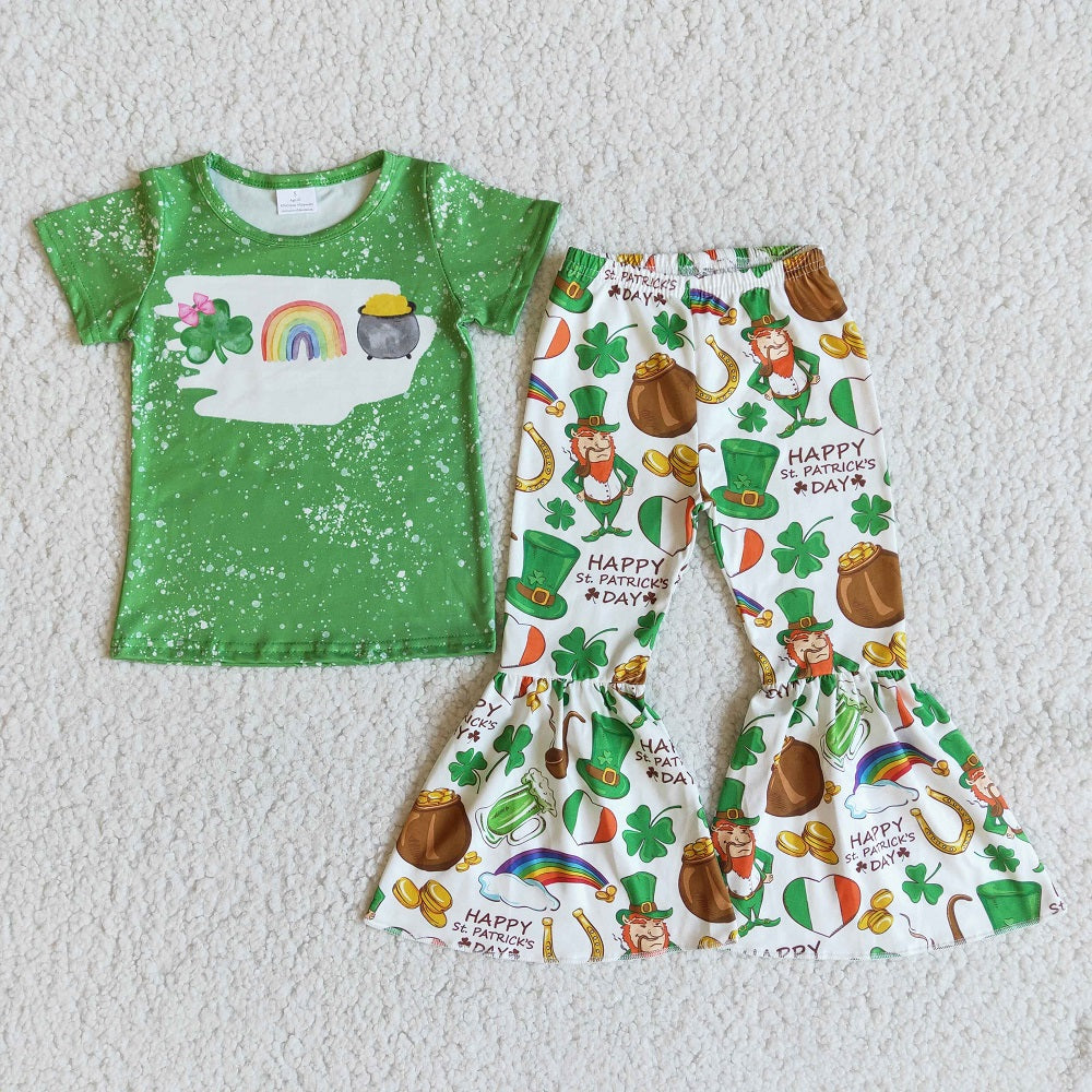 B16-11 Spring St. Patrick's Day Baby Girls Clover Rainbow Honey Bee Bell Outfits