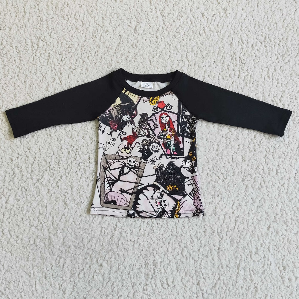 6 A30-21-1 Halloween Boys Black Long Sleeve Skull Shirts