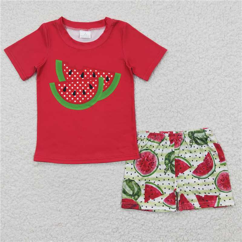 BSSO0175 Boys watermelon Red Short Sleeve Shorts Suit