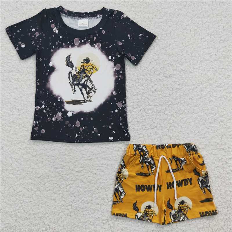BSSO0197 Boy HOWDY Riding Black Short Sleeve Shorts Suit