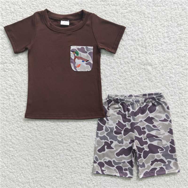 BSSO0204 Boys Duck Camouflage Brown Short Sleeve Shorts Suit