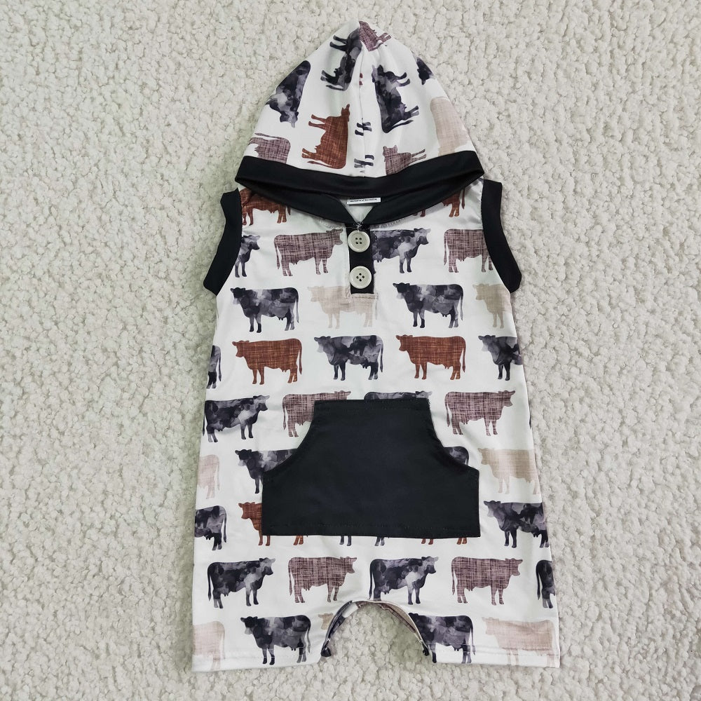 SR0041 Baby Cow Hooded Romper