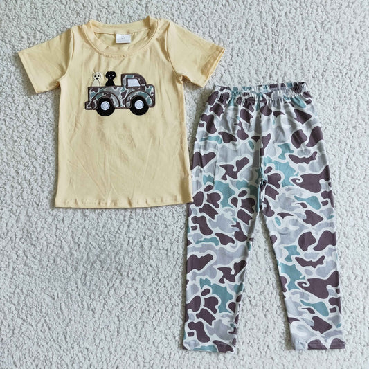 BSPO0014 Boy Embroidered Truck Dog Camouflage Outfit