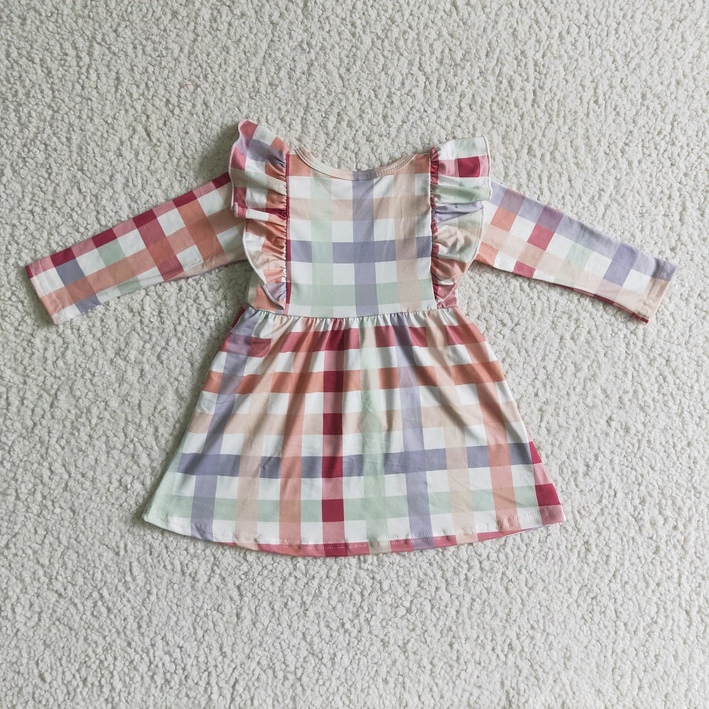 GLD0117 Girl Plaid Long Sleeve Dress