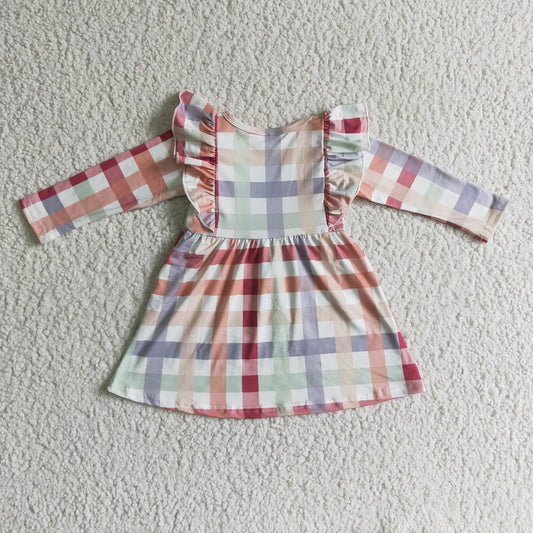 GLD0117 Girl Plaid Long Sleeve Dress