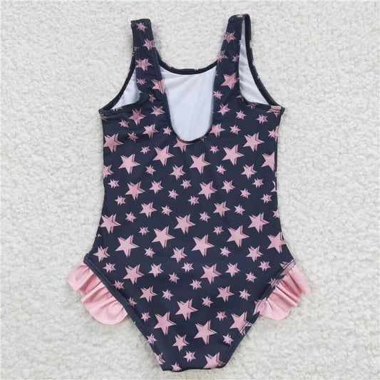 S0048 Star Navy Blue one-piece Swimsuit Pink
