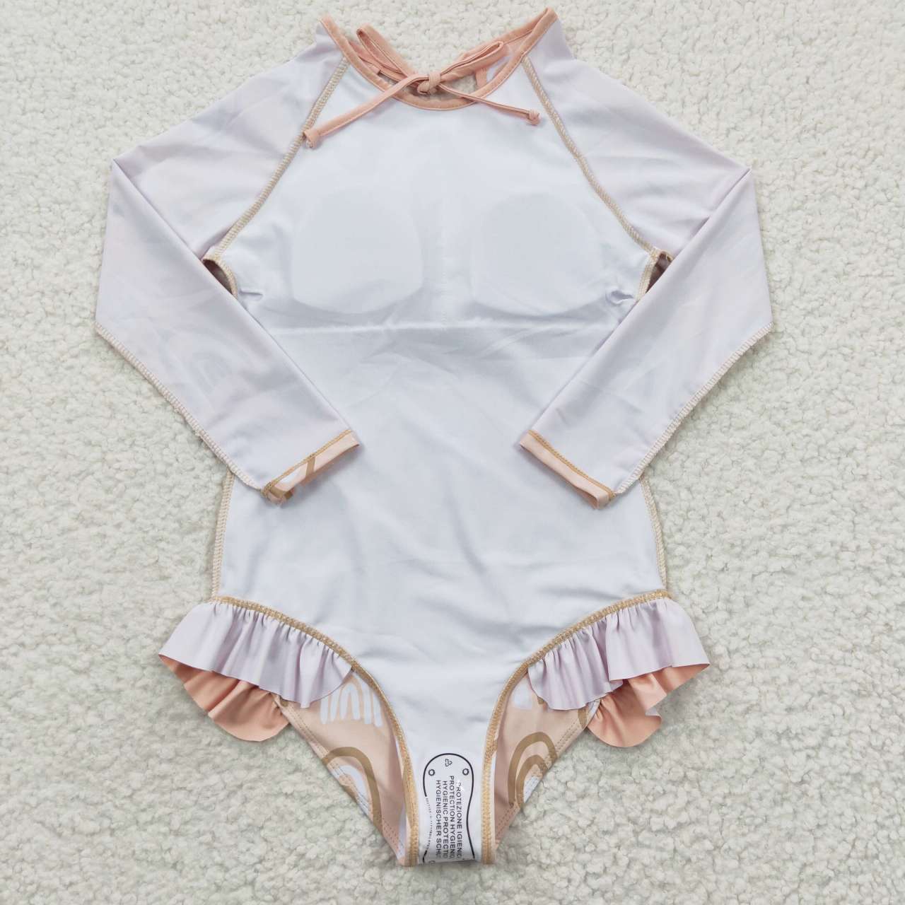 S0086 Rainbow Beige long-sleeved one-piece swimsuit