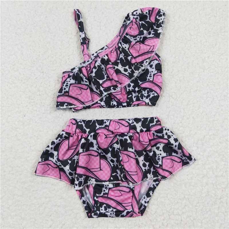S0098 Rose Red Hat Cow print Swimsuit set