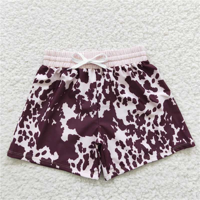 S0130 Boys ink print Brown swimming trunks