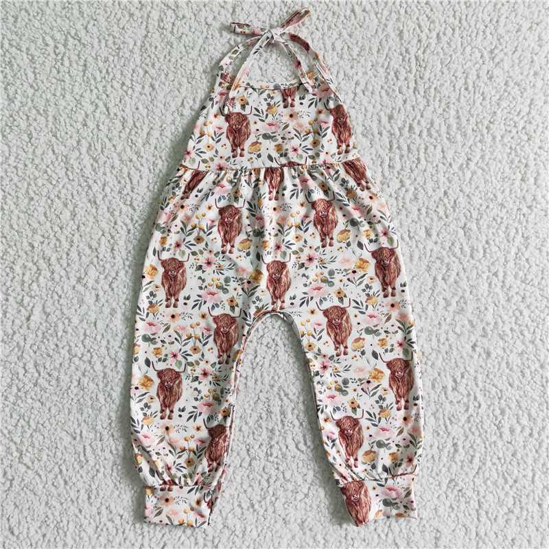SR0042 Girls strap alpine cow flower jumpsuit