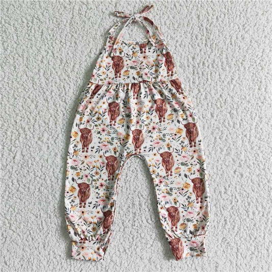SR0042 Girls strap alpine cow flower jumpsuit