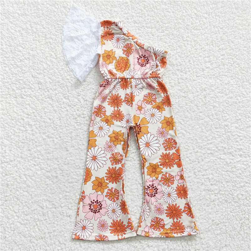 SR0211 Orange Flower Single Side Sleeve onesie