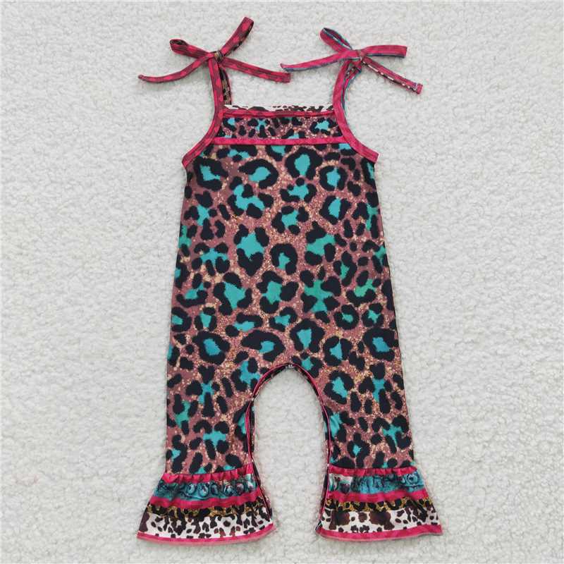 SR0229 Girl's Blue leopard Print Suspender jumpsuit