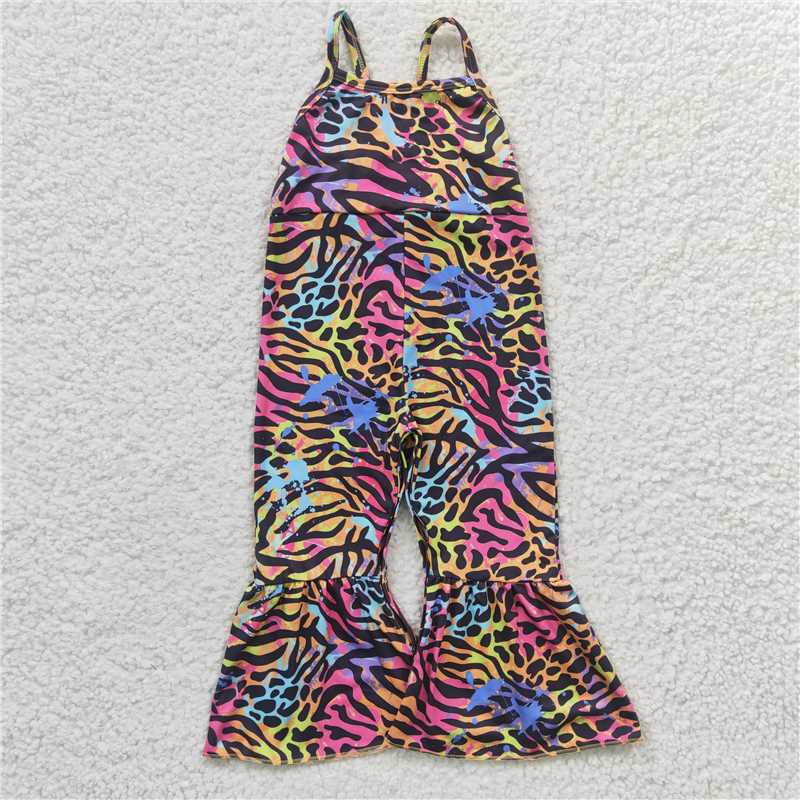 SR0232 Girl's Colorful leopard Print Suspender jumpsuit
