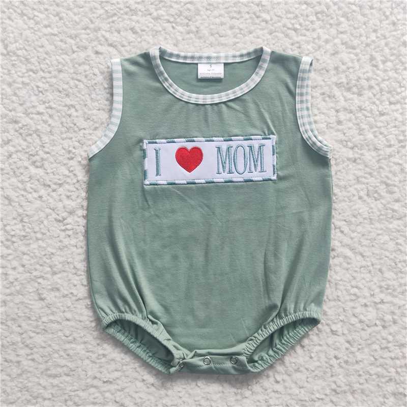 SR0238 Boys Embroidery Love MOM Sleeveless jumpsuit