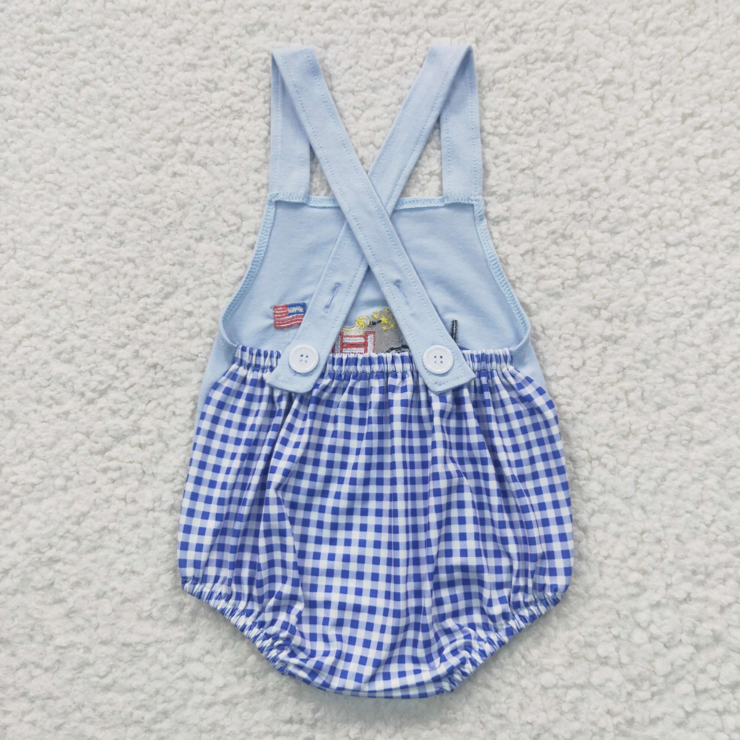 SR0273 Boys Embroidery National Day Car Dog Blue Vest jumpsuit