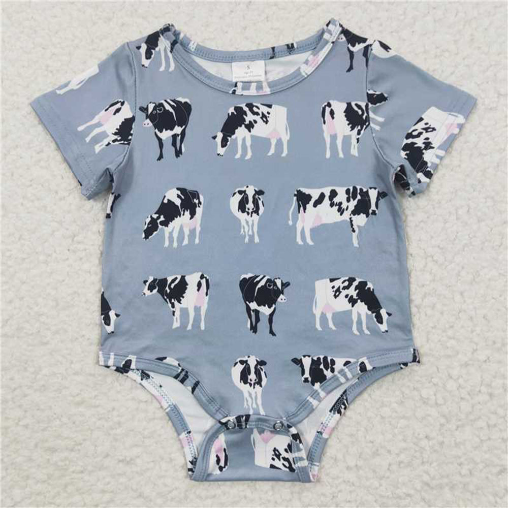 SR0297 Cow Grey Blue Short Sleeve onesie
