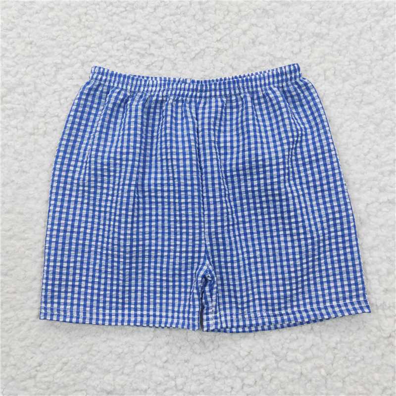 SS0074 Boys blue plaid shorts