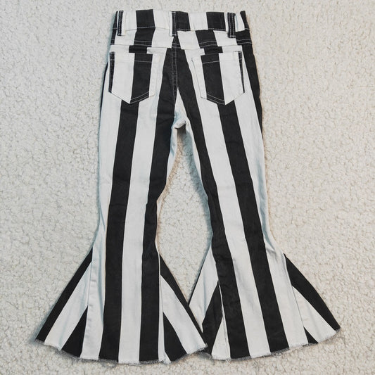 P0046 Girl Black White Striped Bell Jeans