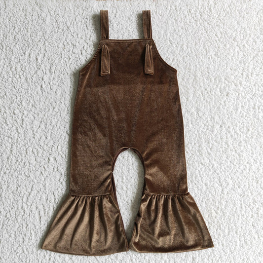 SR0090 Girl Brown Velvet Sling Jumpsuit