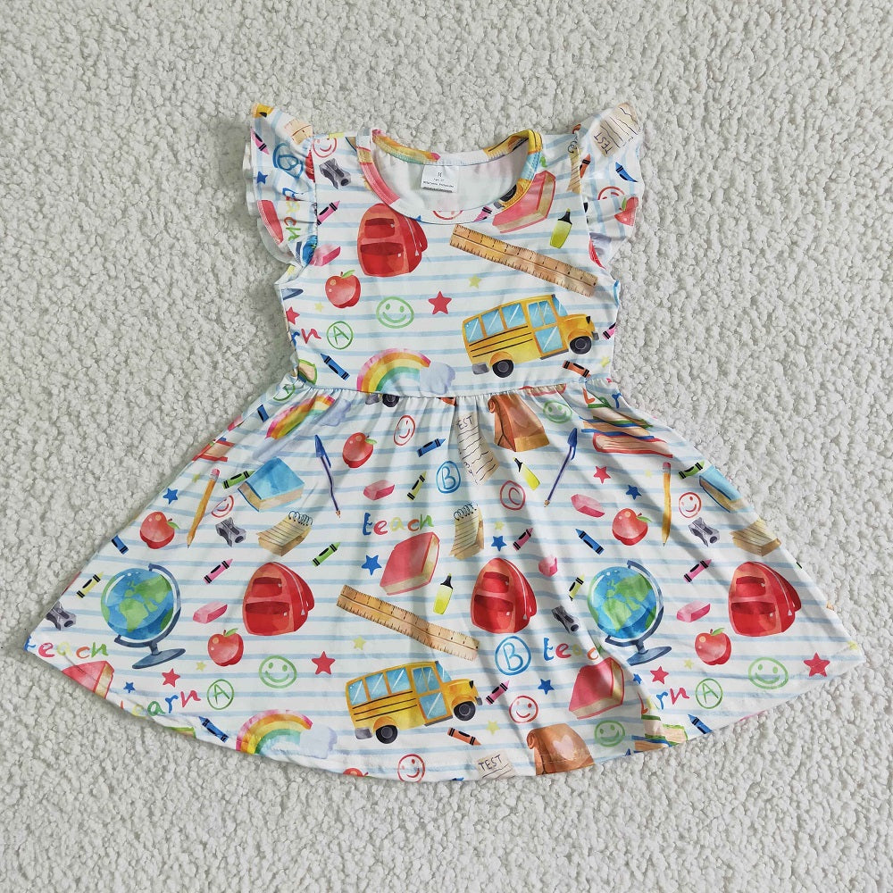 GSD0085 Girls Apple Book School Bus Dress