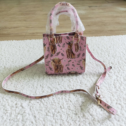BA0018-M Girls Cute Pink Highland Cow Bag