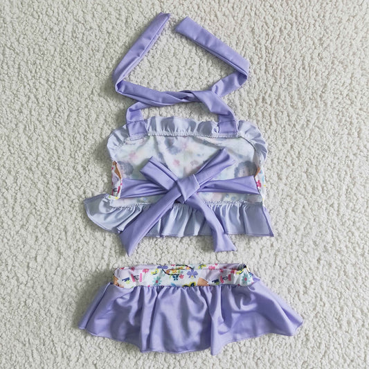 S0006 Girls Purple Ruffle Swimsuit