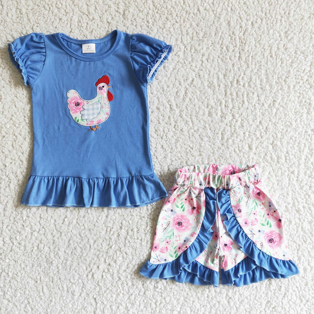 GSSO0020 Girls Embroidered Chicken Shorts Outfits