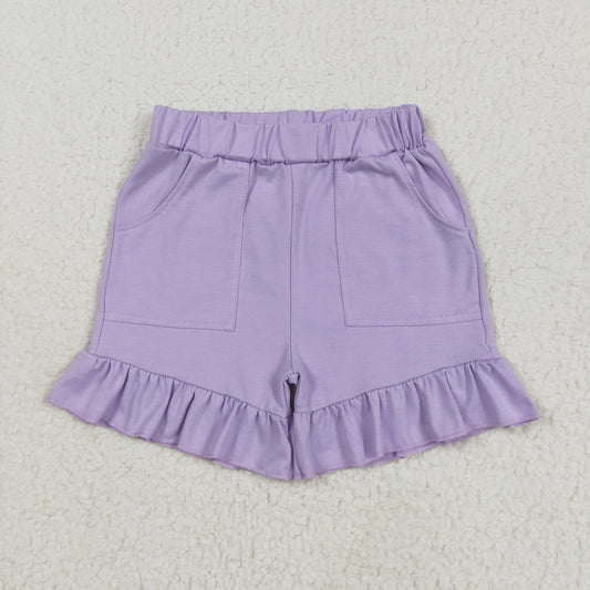 SS0561 Baby Girls Lavender Pockets Summer Cotton Ruffle Short Bottoms 6.4