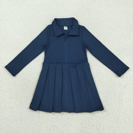GLD1151 Baby Girls Navy Long Sleeves Zipper Knee Length Dress 8.5