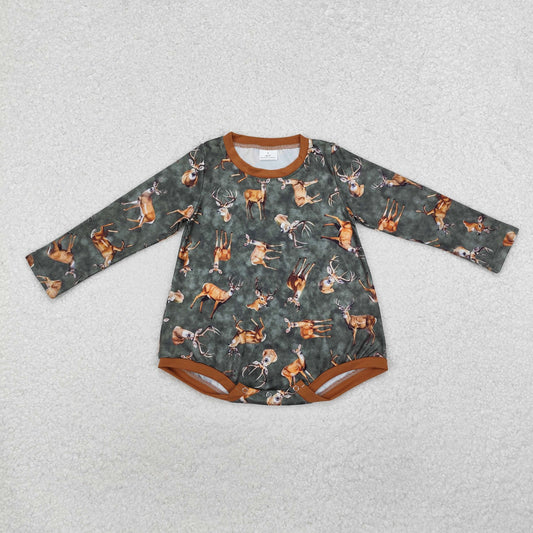 LR1859 Baby Infant Boys Hunting Deer Long Sleeve Romper