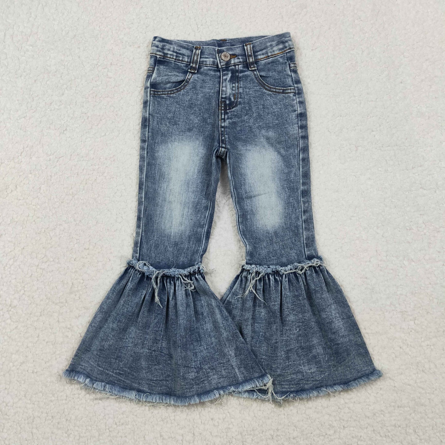 P0676 Baby Girls Navy Bleached Denim Flare Pants Jeans