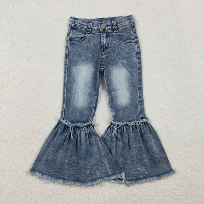 P0676 Baby Girls Navy Bleached Denim Flare Pants Jeans