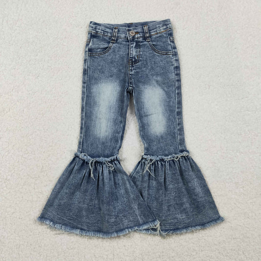 P0676 Baby Girls Navy Bleached Denim Flare Pants Jeans